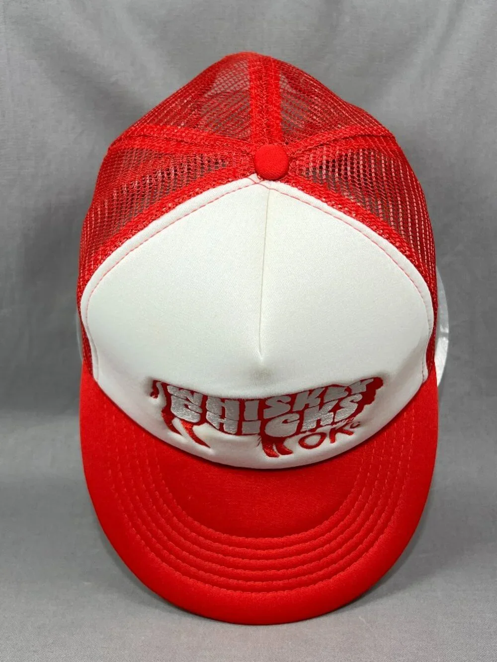 Whiskey Chicks OKC Oklahoma Snapback Hat Red White Buffalo Trucker Mesh Bar Cap